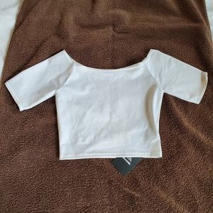 White Off the Shoulder Crop
